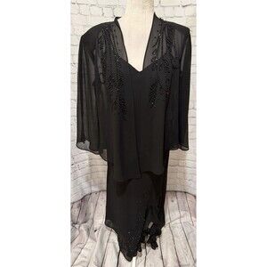 R & M Richards Women's Beaded V-Neck Two-Piece Dress 14 Petite